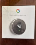 Google Nest 3RD Gen Smart Learning Thermostat - Stainless Steel (T3007ES) New. Price: $145.00.
