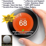 Google Nest 3RD Gen Thermostat Kit: Stainless Steel T3007ES W/free Temp Sensor Open. Price: $134.95.