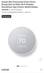 Google Nest Smart Thermostat, Snow GA01334-US New. Price: $60.00.