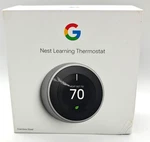 Google Nest Learning Thermostat 3RD Gen Stainless Steel T3007ES New Open Box Usa. Price: $119.99.