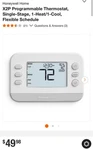 Honeywell X2P Programmable Thermostat, Single-stage, 1-HEAT/1-COOL, RTH21B/N Open. Price: $28.50.