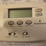 Emerson 1F82-0261 Programmable Digital Heat Pump Thermostat, 2" Display, White Used. Price: $24.99.